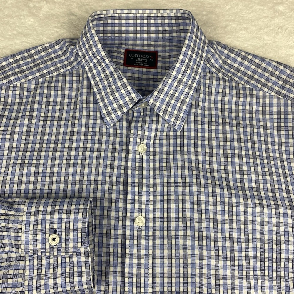 UNTUCKit Shirt Mens Medium Blue Checks Wrinkle Free